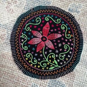 Shipibo Altar Cloth | Round Embroidered Tapestry | Sacred Ceremony | Floral